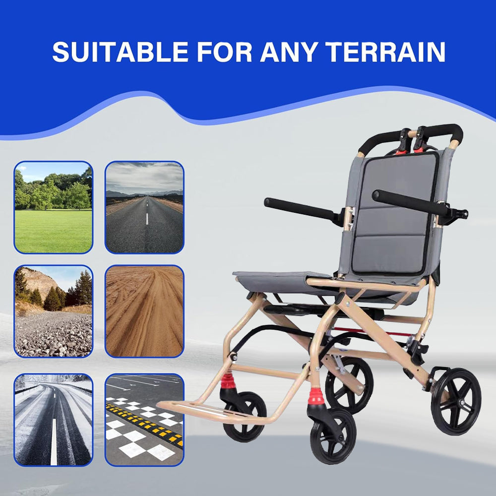 Ultralight Transport Wheelchair Folding Portable Boarding Travelling Wheelchair with Telescopic Handle Trolleys for Elderly Aircraft Travel - coolbabymalls