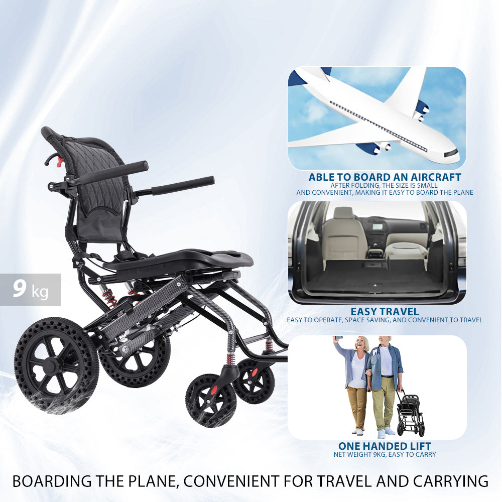 Ultra Lightly Folding Manual Travel Wheelchair for Disabled and Elderly with Telescopic Handle Could Carry on the Plane - coolbabymalls