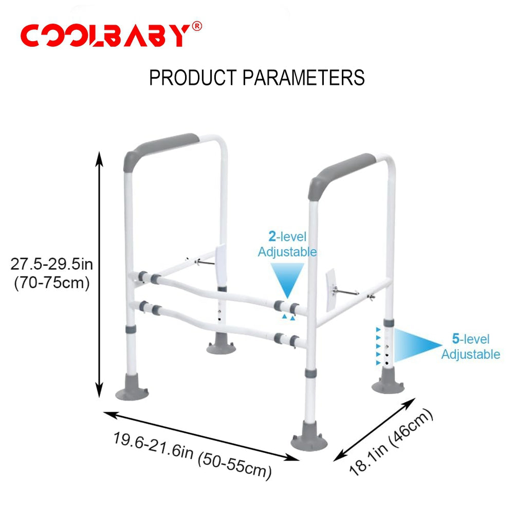 COOLBABY SSZ1002 Toilet Safety Bar For The Elderly Easy to Install Adjustable Width And Height Toilet Safety Frame Bathroom Auxiliary Bar With Handrails