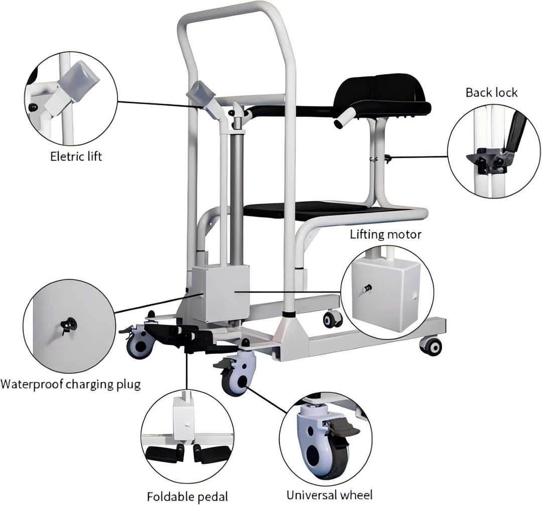 COOLBABY Electric Patient Lift Transfer Chair for Home, Multi-Function Lift Aid with 180° Split Seat, Shower and Commode Chair for Elderly Disabled, Portable Lift Wheelchair, 150KG Capacity