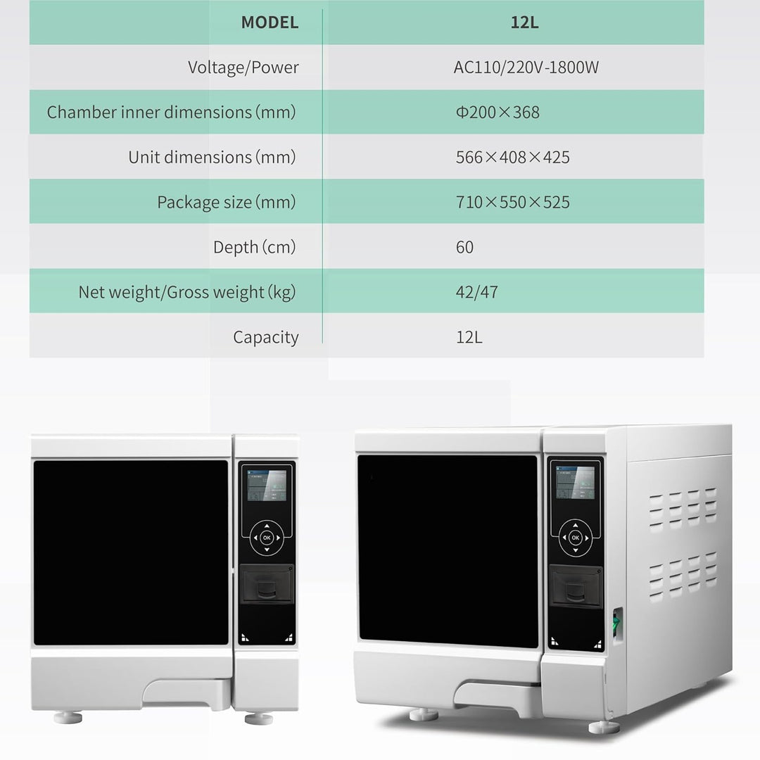 12L Class B Pre-vacuum Dental Autoclave Steam Sterilizer Built-in Printer Drying for Dental Cosmetic - coolbabymalls