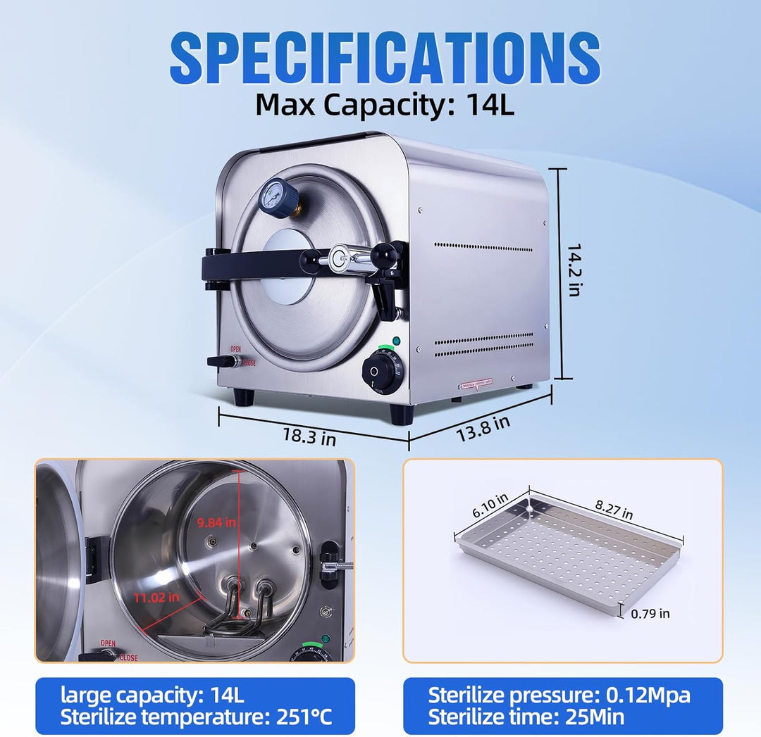 14L Dental Autoclave – Steam Sterilizer – Automatic Medical Sterilization for Various Industries - coolbabymalls