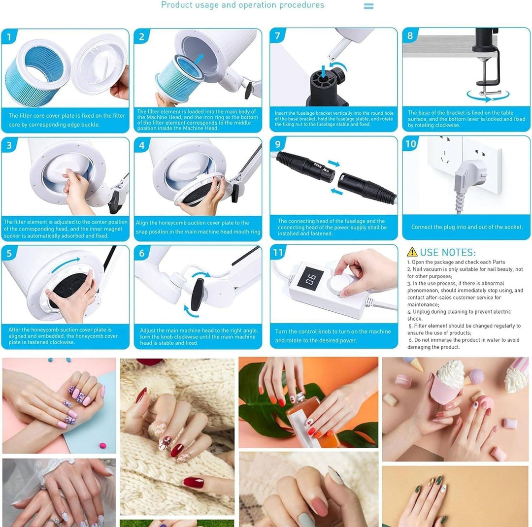 Nail Dust Collector Tabletop Nail Dust Cleaner Dimmable LED Light Manicure Dust Extractor Machine Clamp Mount - coolbabymalls