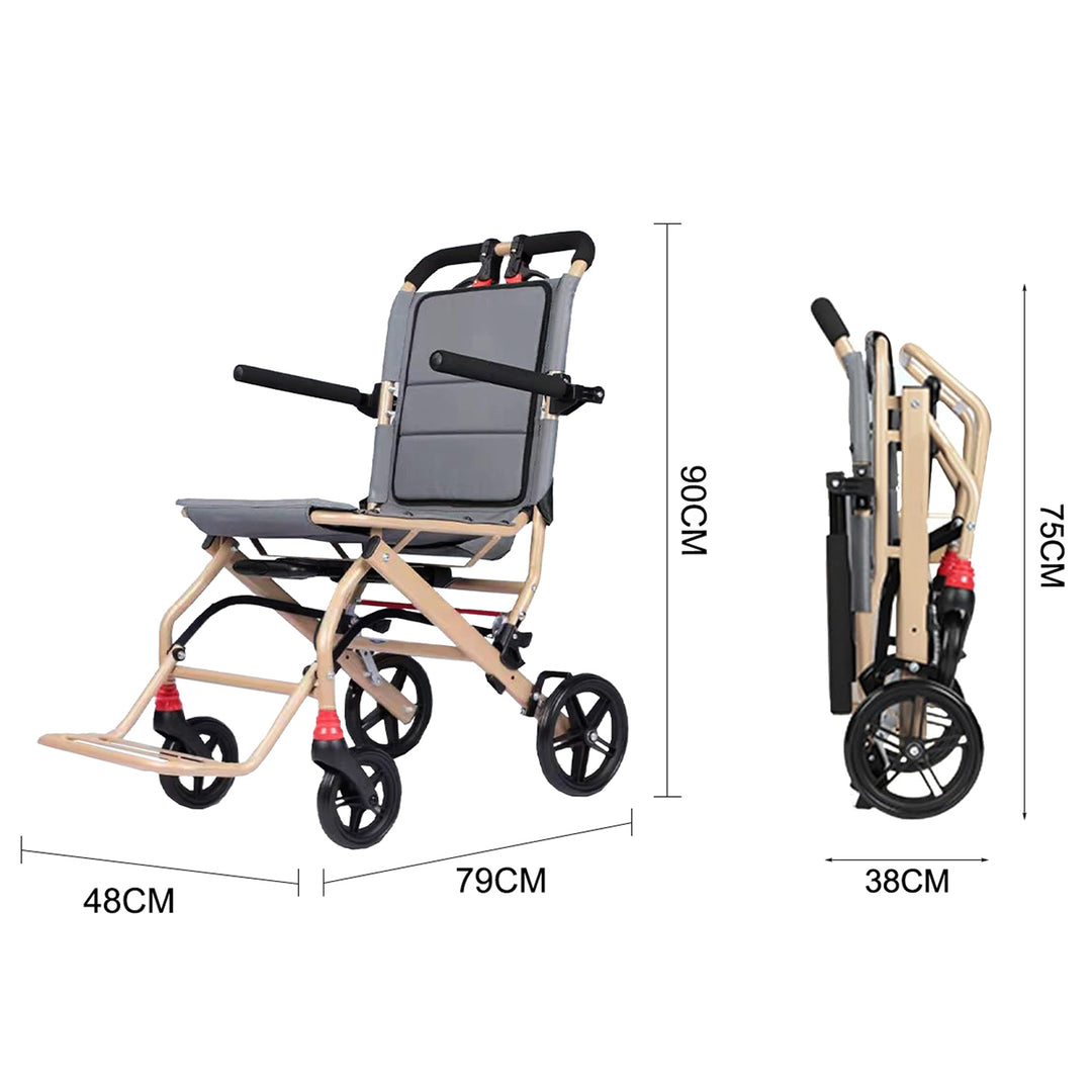 Ultralight Transport Wheelchair Folding Portable Boarding Travelling Wheelchair with Telescopic Handle Trolleys for Elderly Aircraft Travel - coolbabymalls