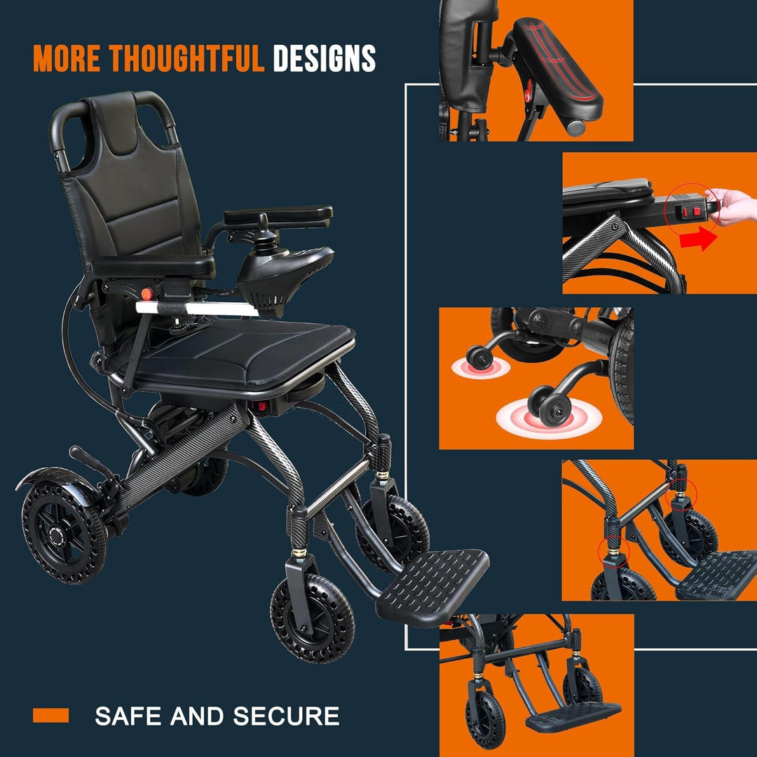 16kg Light Weight Folding Electric Wheelchair Portable Aluminum Powerchairs Dual Controller Wheelchair Electric