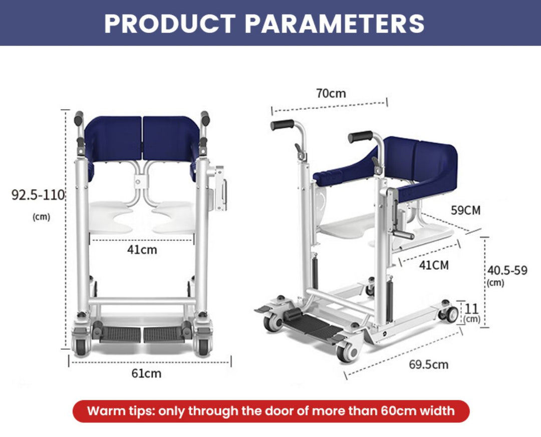 Multifunctional manual disabled patient lift transfer chair with commode waterproof shower chair - coolbabymalls