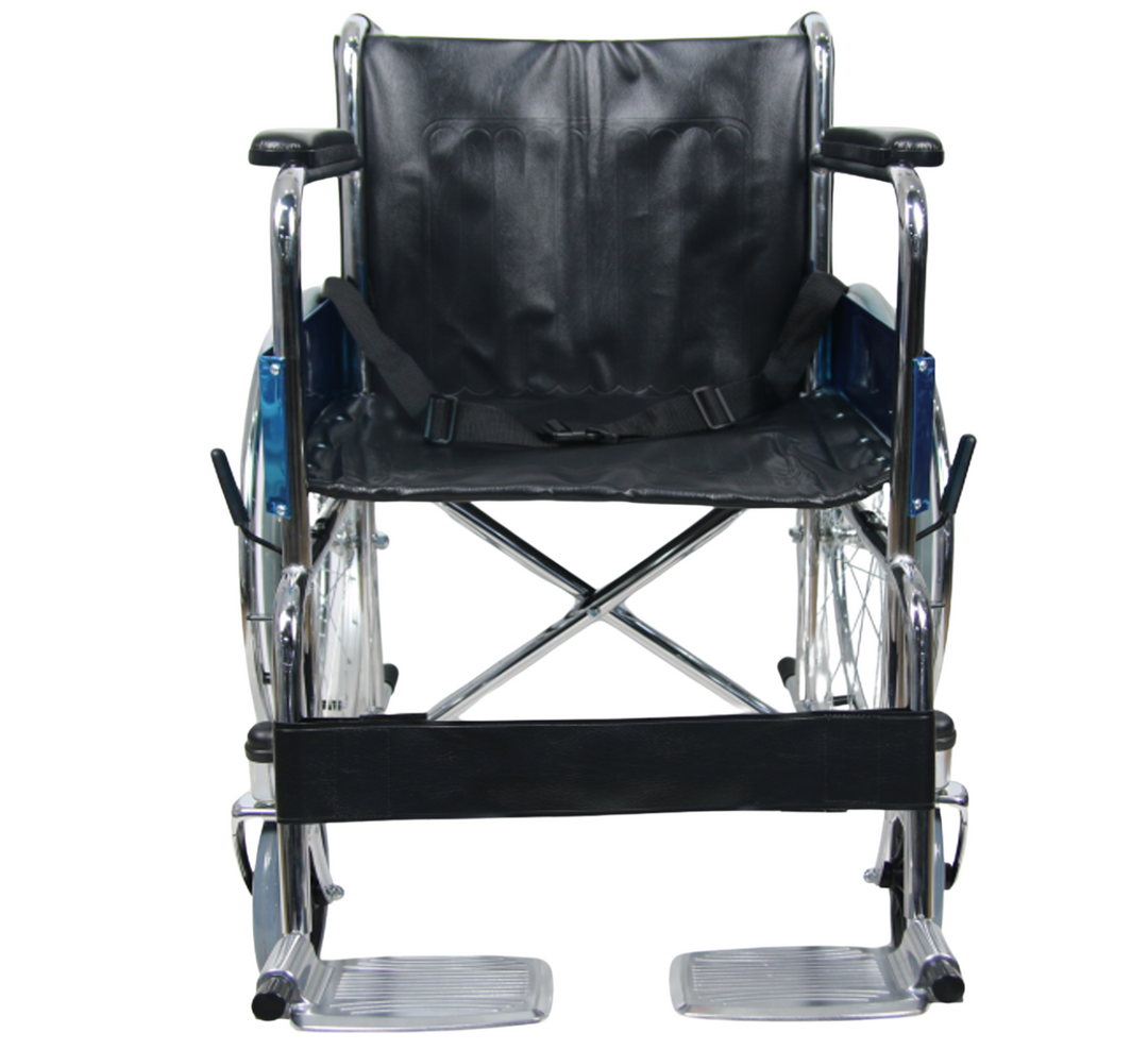 Coolbaby Mall Manual Steel Wheelchair with Seat Belt | Chrome Plated Frame | 100KG Capacity