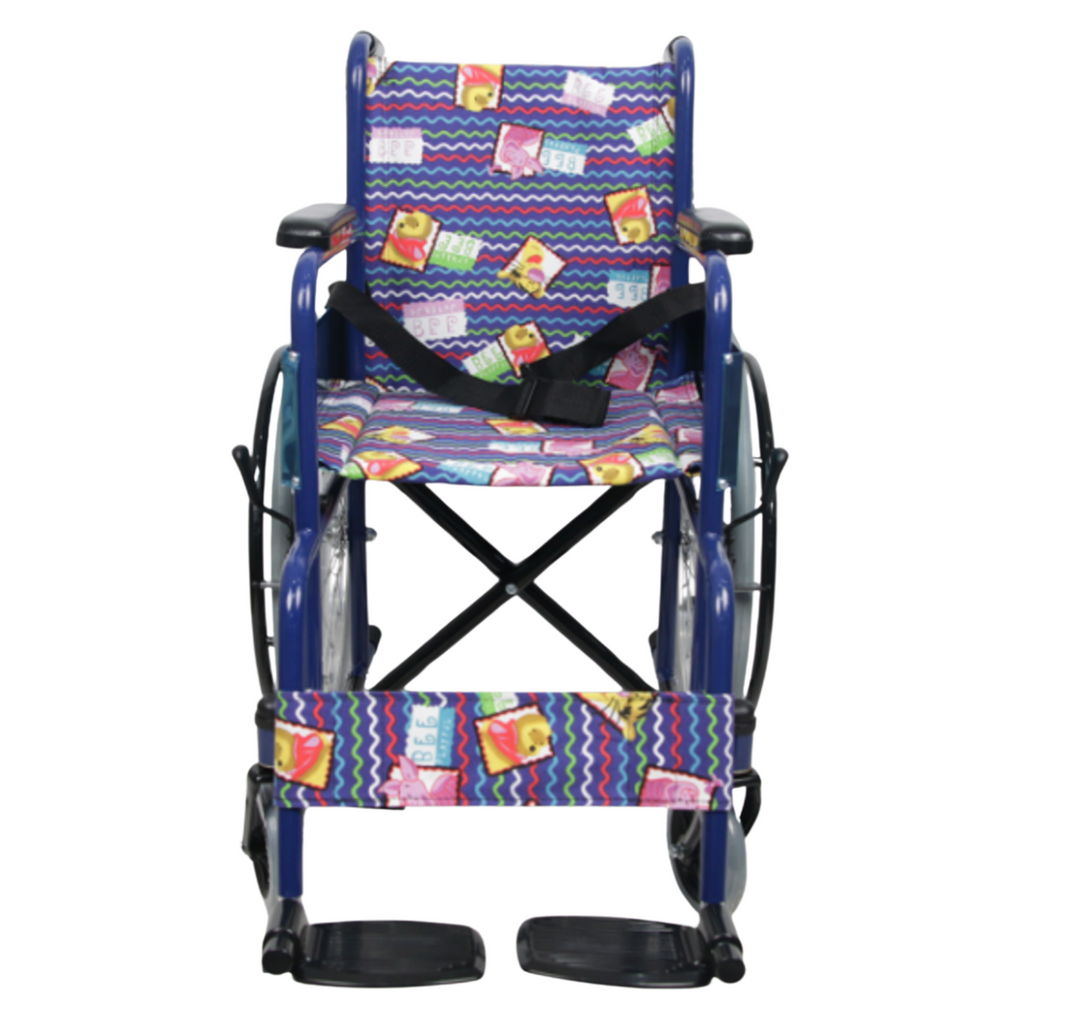 Coolbaby Mall Manual Kids Wheelchair – Economy Steel Wheelchair with Fixed Armrest & Legrest, 100kg Capacity, Blue Frame