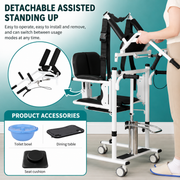 5-in-1 Hydraulic Patient Lifter, Portable Nursing Wheelchair with 180° Split Seat, Adjustable Height, Bedpan & Foot Brake – 440lbs Capacity - coolbabymalls