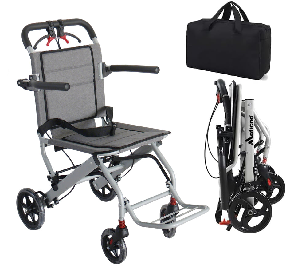 Ultralight Transport Wheelchair, Folding Portable Boarding Travelling Wheelchair with Hand Brake, Trolleys for Elderly Aircraft Travel - coolbabymalls