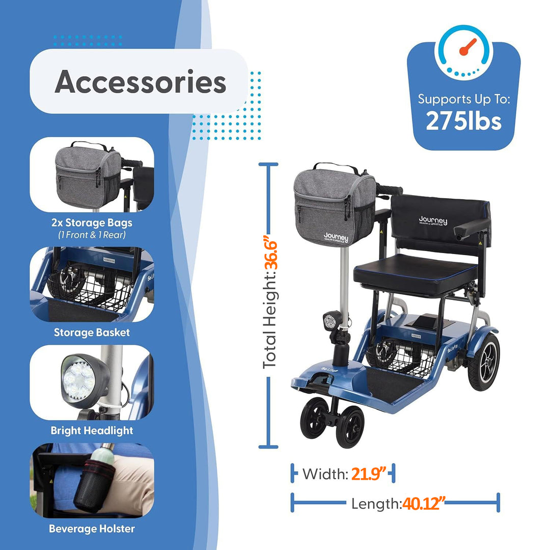 COOLBABY 17kg Portable Lightweight 4 Wheel Electric Mobility Scooter, Foldable Lightweight Mobility Scooter for Disabled Elderly