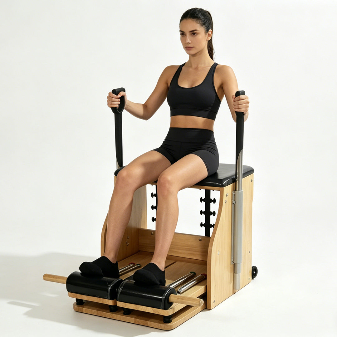 Wooden Pilates Chair – Compact Dual Handle Wunda Chair Yoga Pilates Split Pedal Stability Chair - coolbabymalls