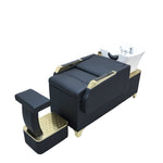 Load image into Gallery viewer, Black Gold Electric Shampoo Chair – Modern Hair Washing Station with Ceramic Bowl
