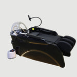 Load image into Gallery viewer, Black massage chair with control panel on a wooden floor, Shunlong brand visible
