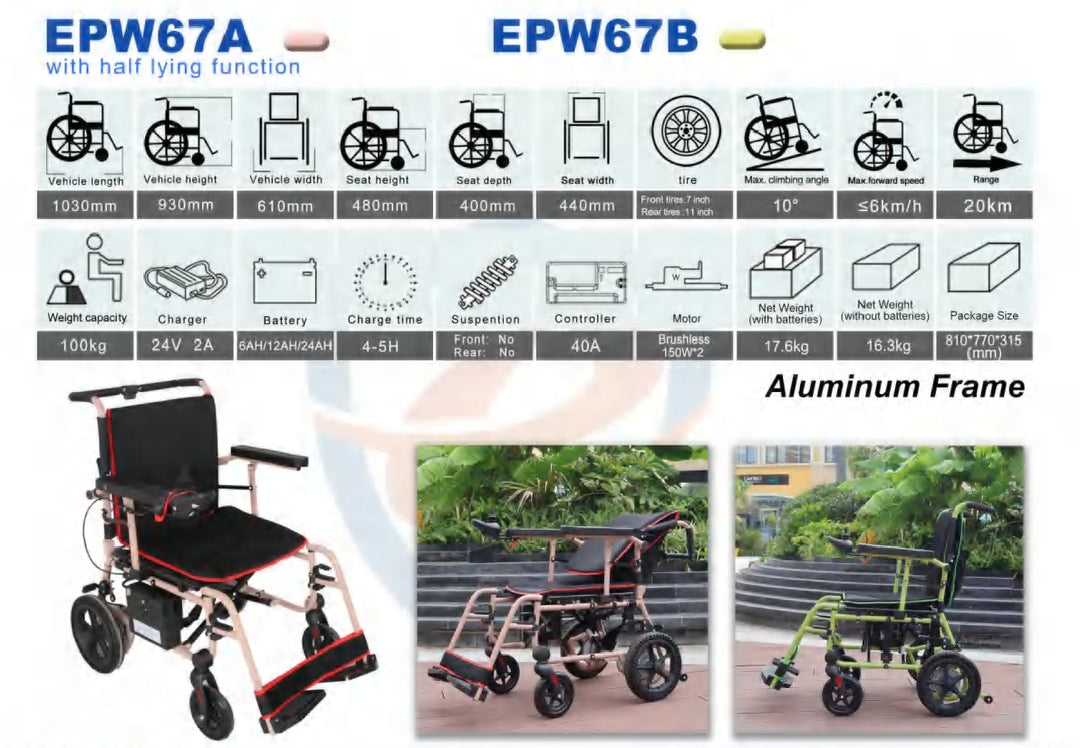 ENJOYCARE EPW67A: Lightweight Wheelchair with Brushless Motor and Solid Iron Body - coolbabymalls