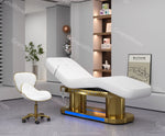 Load image into Gallery viewer, Modern Electric Salon furniture pu leather facial beauty Spa Treatment massage table electric lash bed curved with gold base
