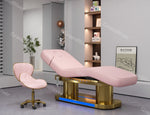 Load image into Gallery viewer, Modern Electric Salon furniture pu leather facial beauty Spa Treatment massage table electric lash bed curved with gold base
