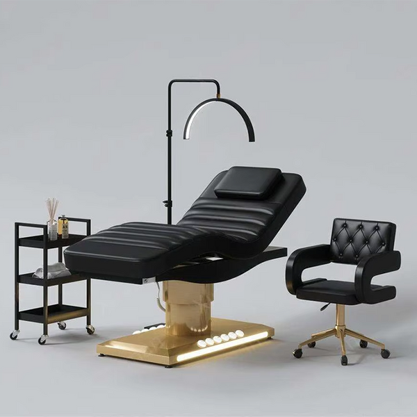 Luxury Electric Facial Spa Bed – 3 Motor Professional Beauty Salon Massage Table with LED Lights & Trolley - coolbabymalls
