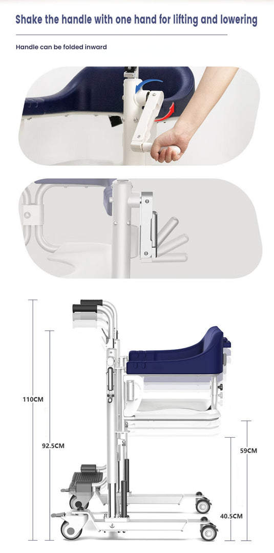 Multifunctional manual disabled patient lift transfer chair with commode waterproof shower chair - coolbabymalls