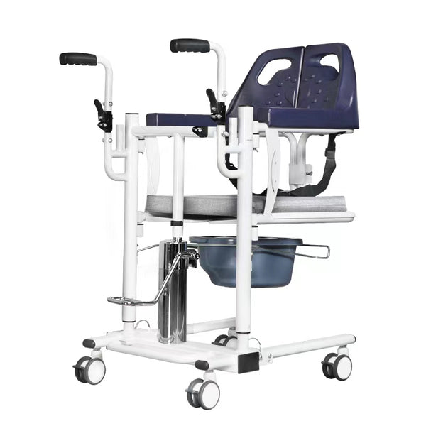 ENJOYCARE Hydraulic Patient Lift Transfer Chair - Adjustable Height, Soft Toilet Seat, 150kg Capacity, Bathroom Wheelchair - coolbabymalls