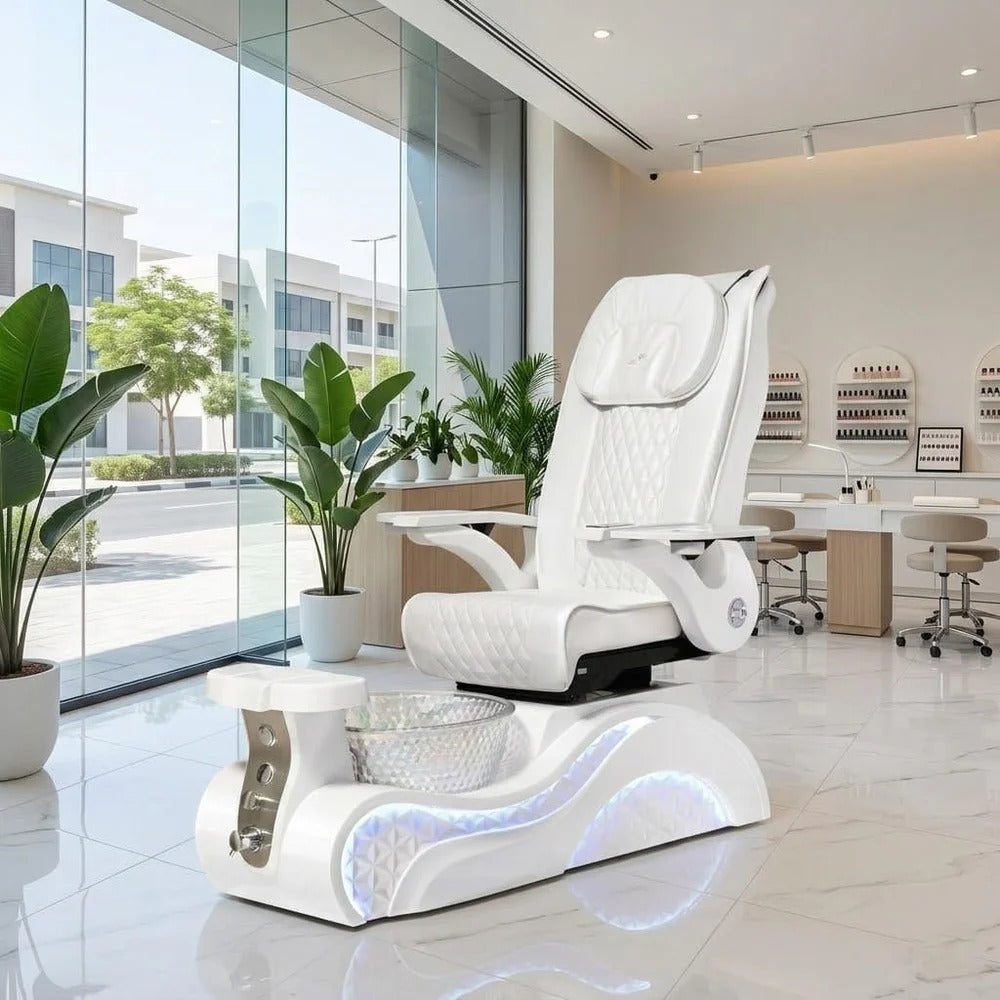 Luxury White Quilted Spa Pedicure Chair with Footbath HG-D170 | Professional Salon & Spa Chair