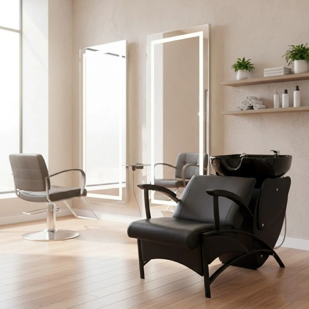 Coolbaby Mall W01 Professional Salon Shampoo Chair Black – Luxury Backwash Unit with Oversized Bowl, Neck Rest & Spray Hose