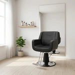 Load image into Gallery viewer, CoolBaby Mall 2028B Black Leather Salon Chair | Professional Styling Chair with Armrests &amp; Stainless Steel Footrest