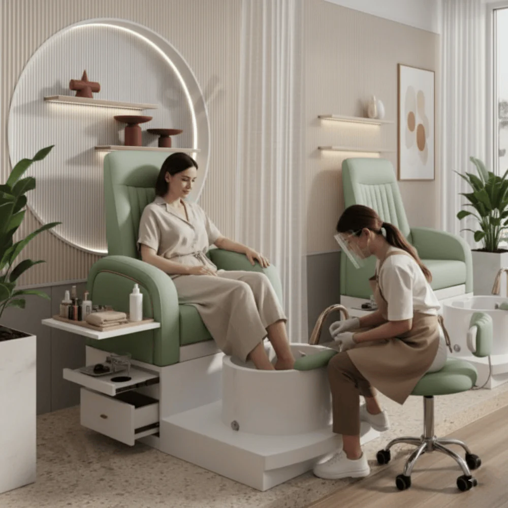 Luxury Green Pedicure Chair with Cup Holder | Premium Salon & Spa Chair with Synthetic Leather