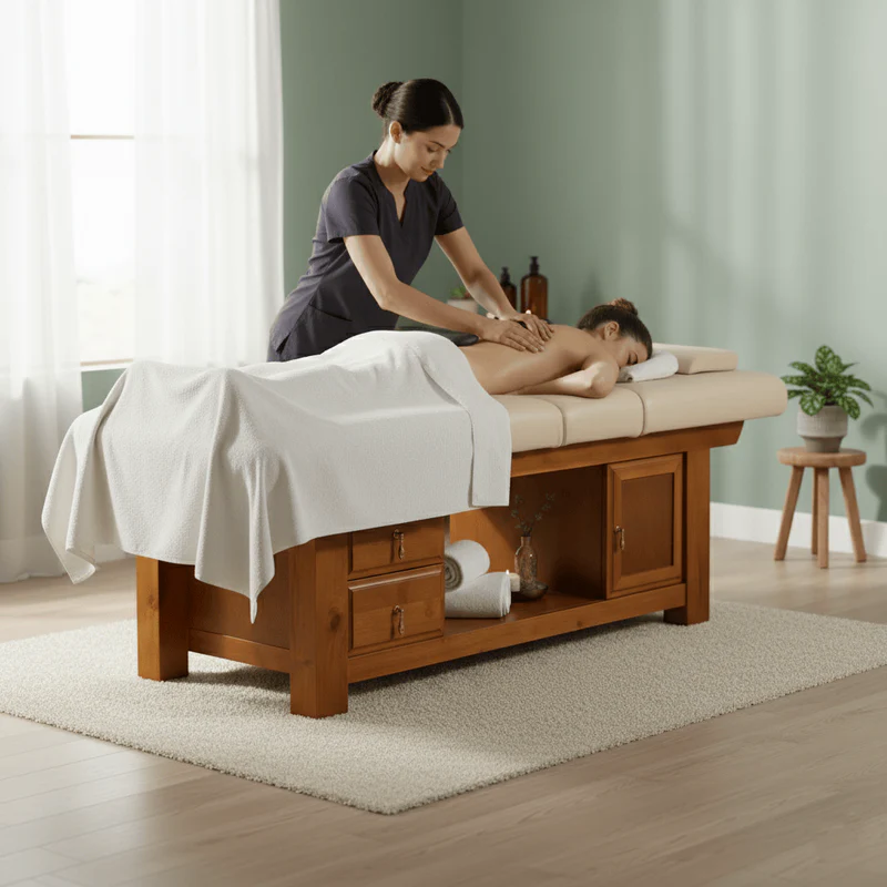 Professional Beige Massage Bed with Drawers | Spa & Therapy Bed with Storage