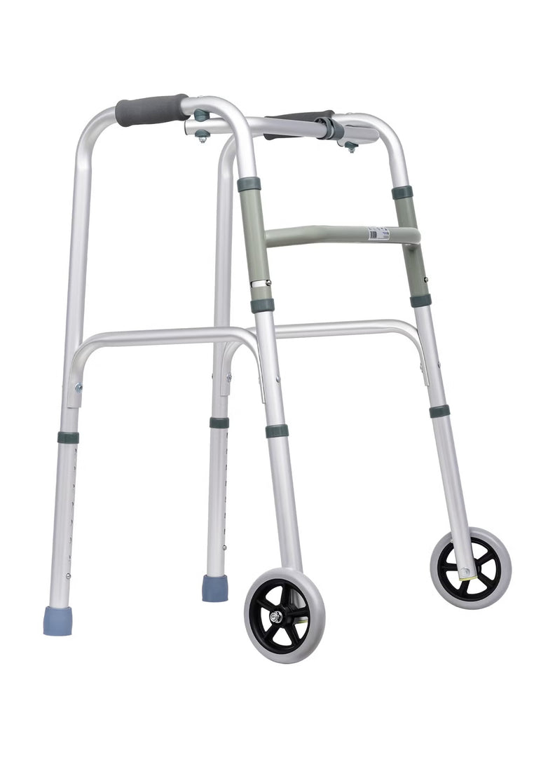 Coolbaby Mall Lightweight Foldable Aluminium Walker with Wheels | Adjustable Height Mobility Aid Walker for Elderly & Adults | Anti-Slip Support Frame - coolbabymalls