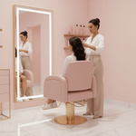 Load image into Gallery viewer, CoolBaby Mall Pink Hairdressing Chair – Luxury Salon Styling Chair with Adjustable Height, 360° Swivel &amp; Gold Base