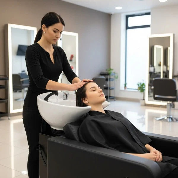 Coolbaby Mall XT-229 Professional Shampoo Chair Black with White Basin | Salon Hair Wash Backwash Unit