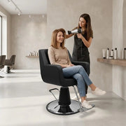 CoolBaby Mall 2028B Black Leather Salon Chair | Professional Styling Chair with Armrests & Stainless Steel Footrest - coolbabymalls