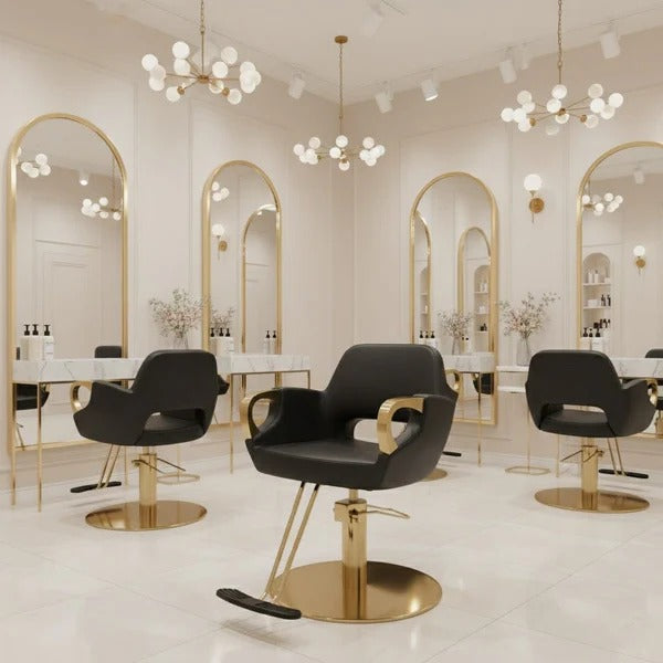 Luxury Black & Gold Multi-Purpose Salon Chair | Reclining Barber, Beauty & Styling Chair with Adjustable Footrest