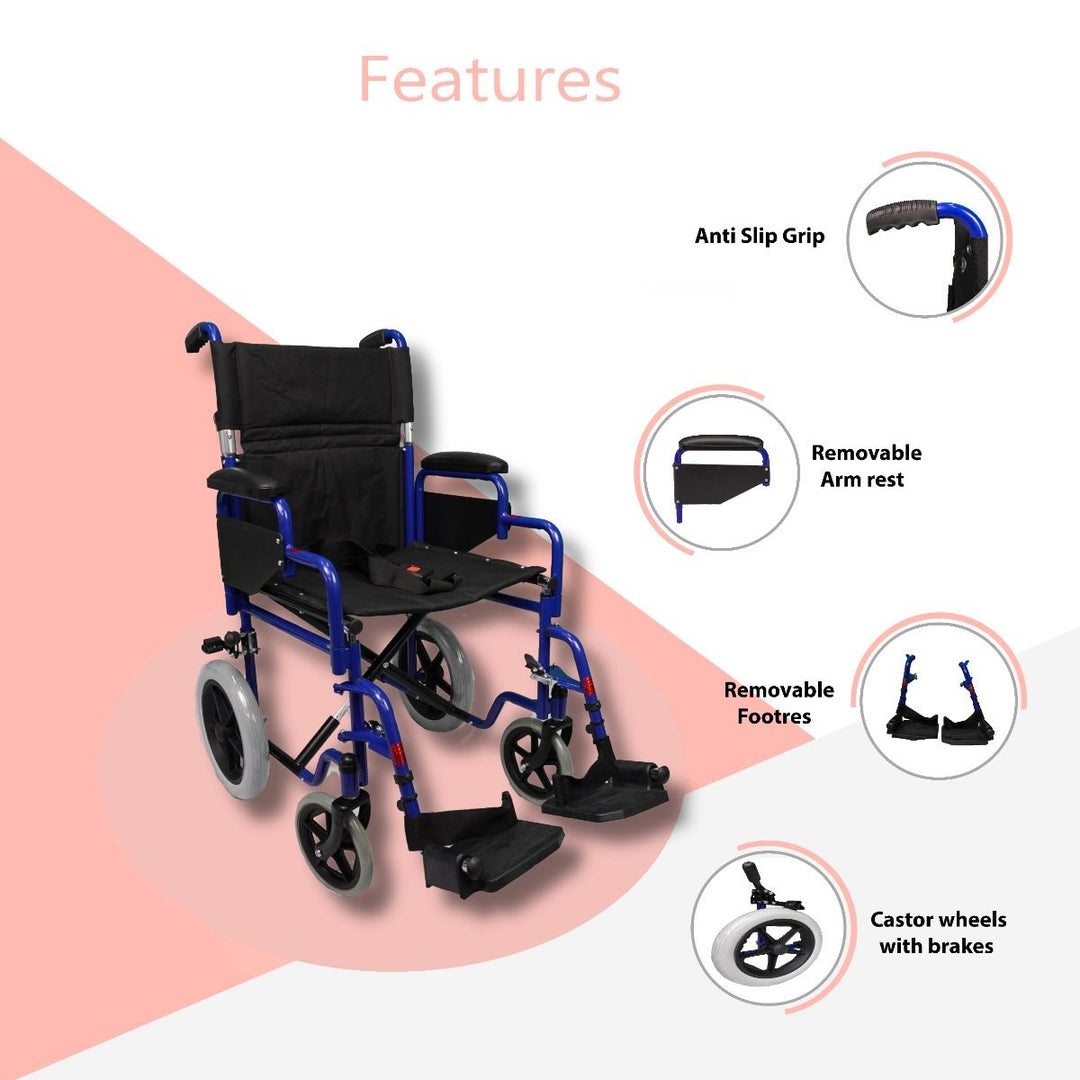 COOLBABY Steely Transit Foldable Wheelchair 18 Inches - coolbabymalls