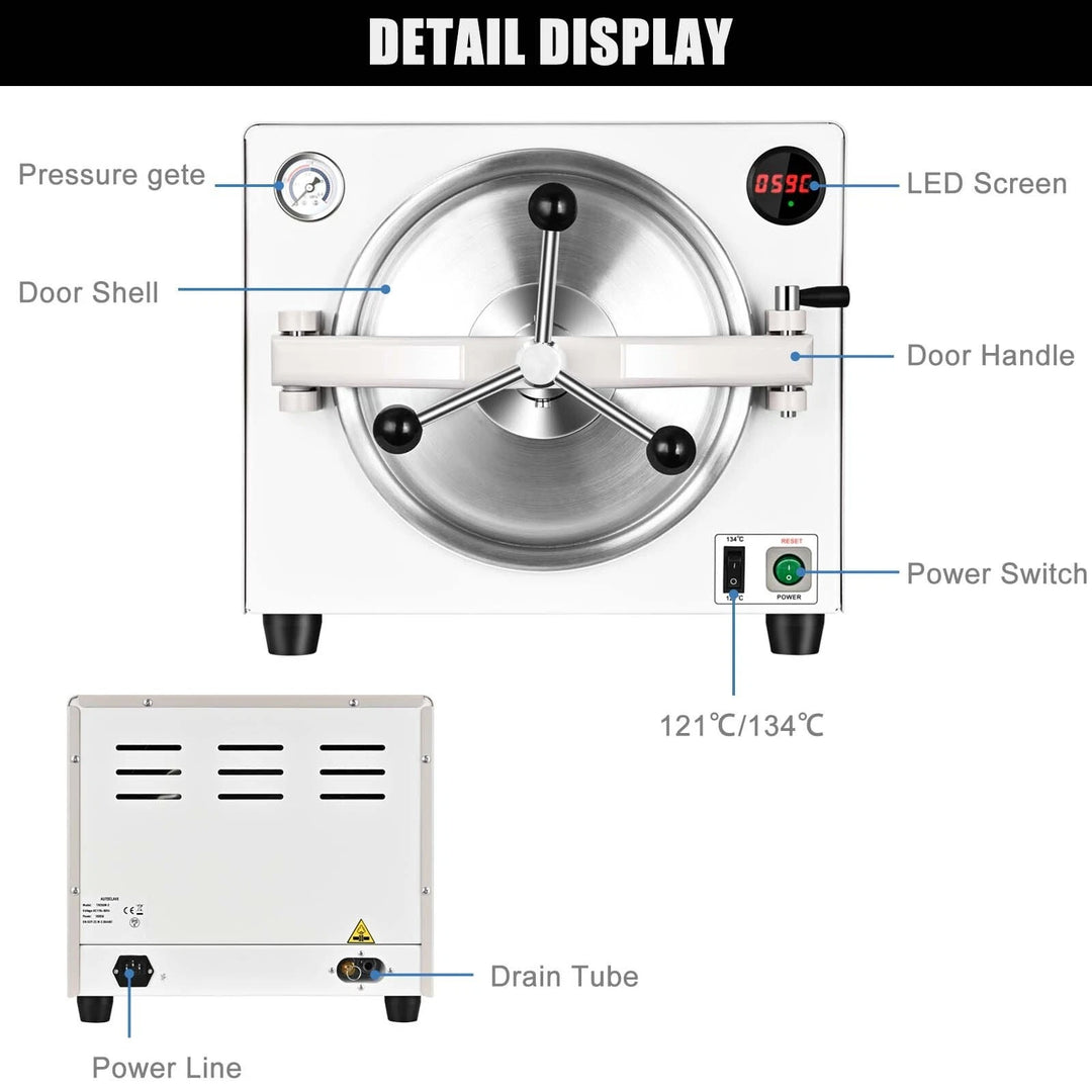 18L Dental Autoclave Steam Sterilizer Vacuum Steam Sterilization Dentist - coolbabymalls