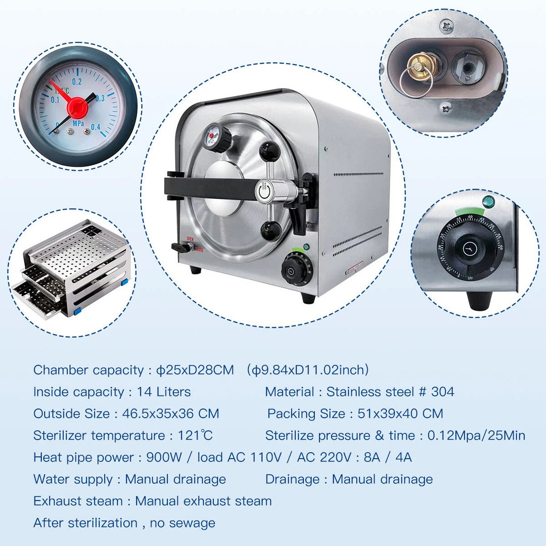 14L Dental Autoclave – Steam Sterilizer – Automatic Medical Sterilization for Various Industries - coolbabymalls
