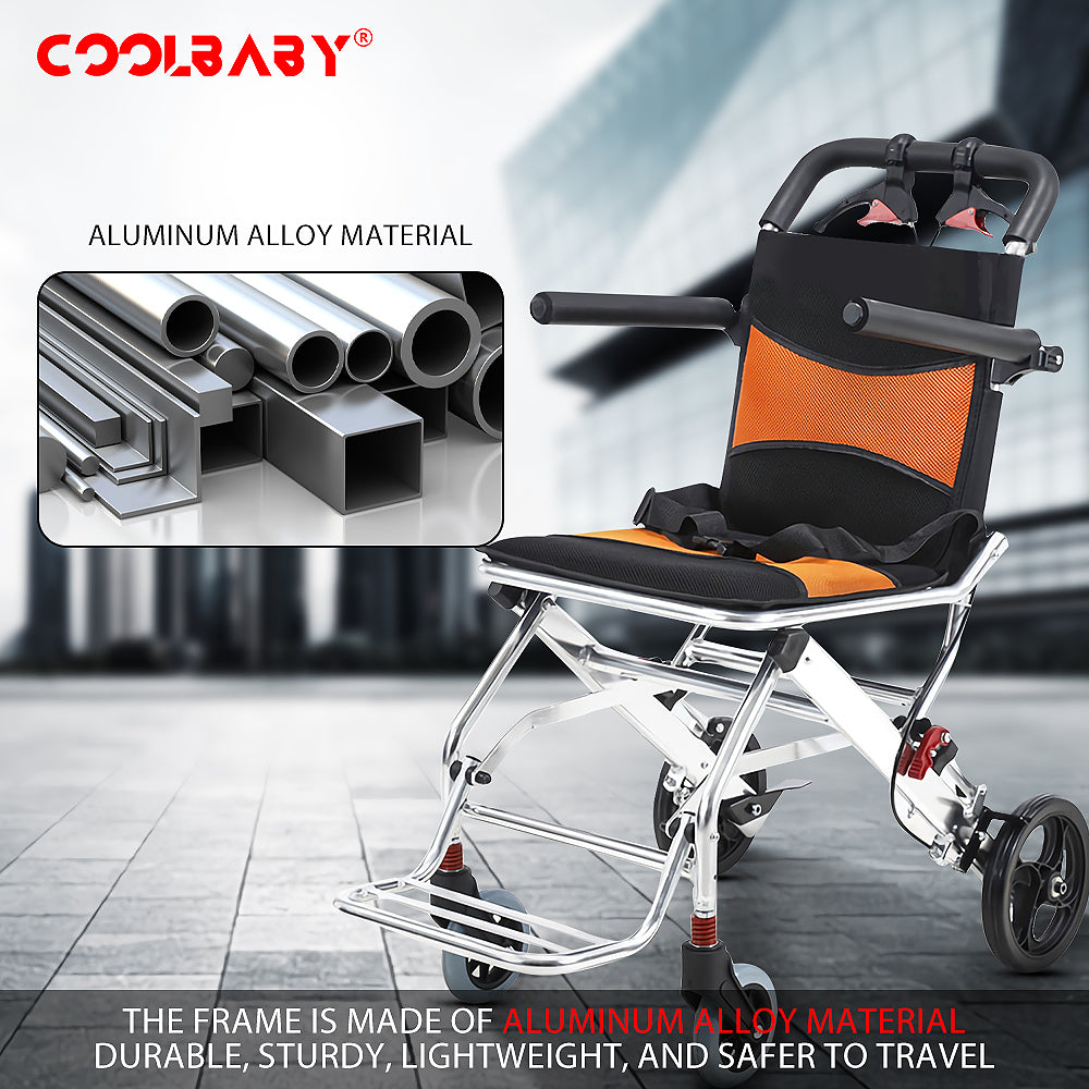 COOLBABY SSZ-LY07 Ultra-Light Aircraft Travel Wheelchair with Storage Bag for Elderly and Disabled Mobility - coolbabymalls