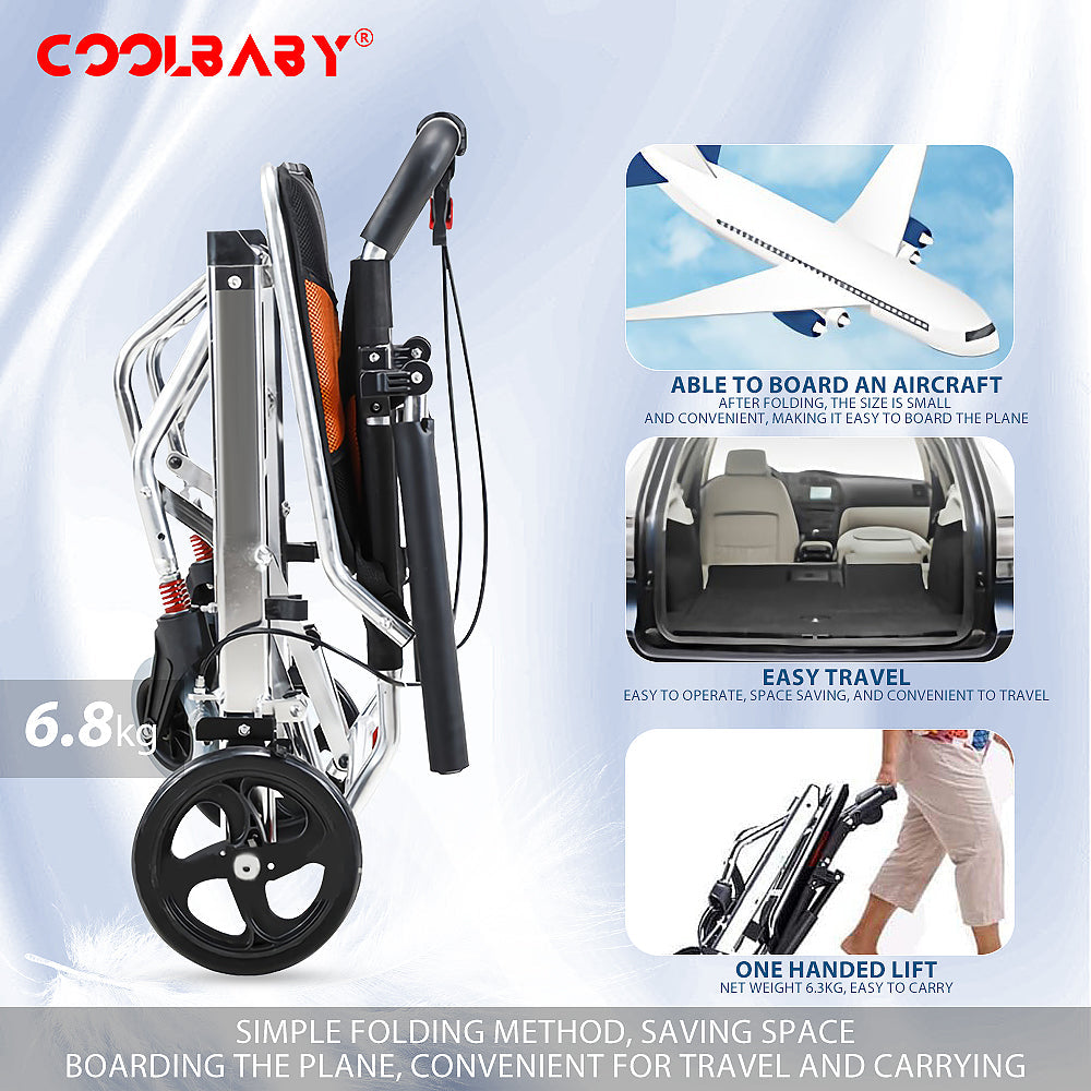 COOLBABY SSZ-LY07 Ultra-Light Aircraft Travel Wheelchair with Storage Bag for Elderly and Disabled Mobility - coolbabymalls