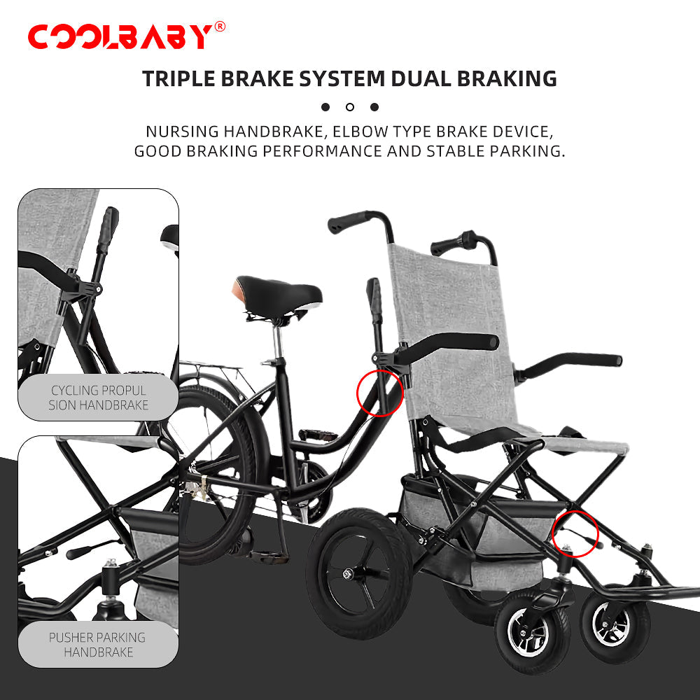 COOLBABY LYSTC01 Wheelchair One-touch Folding Easy to Carry with Tricycle Riding with Save Manpower Folding Handrail Wheelchairs Adult Tricycle Trike - coolbabymalls