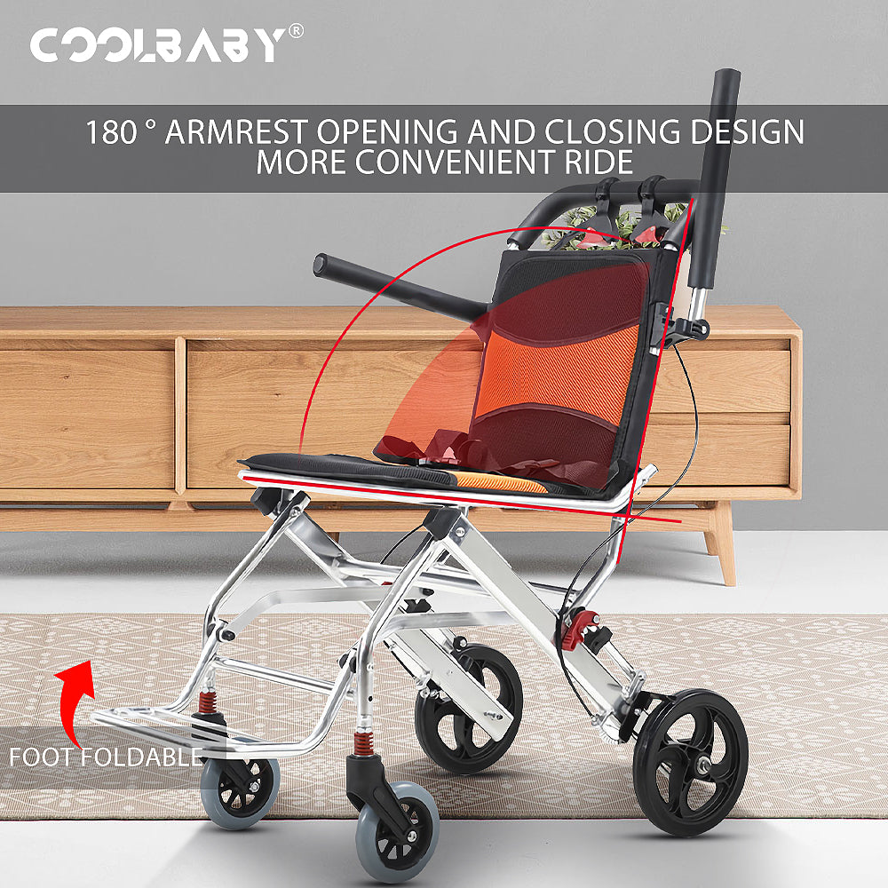 COOLBABY SSZ-LY07 Ultra-Light Aircraft Travel Wheelchair with Storage Bag for Elderly and Disabled Mobility - coolbabymalls