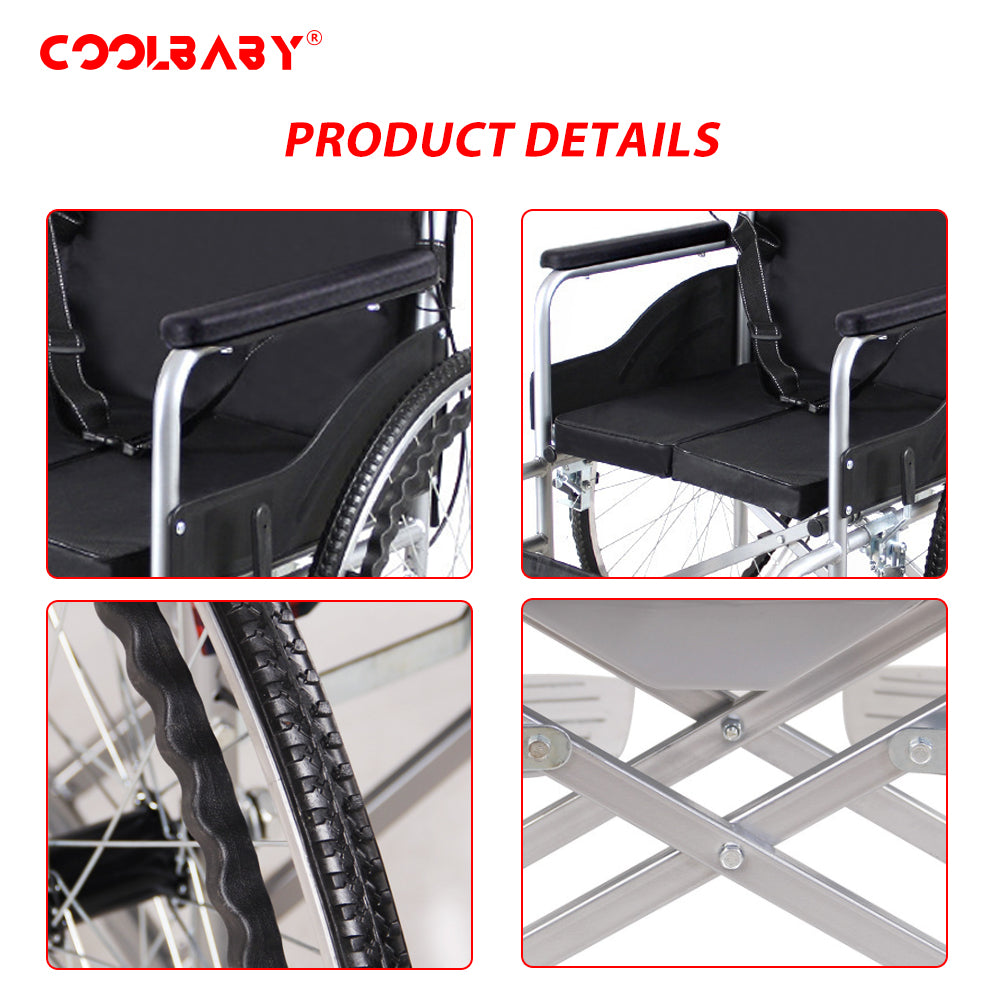 COOLBABY QBLY01: Lightweight Foldable Wheelchair for Elderly with Adjustable Seat Cushion - Enhanced Medline Experience! - coolbabymalls