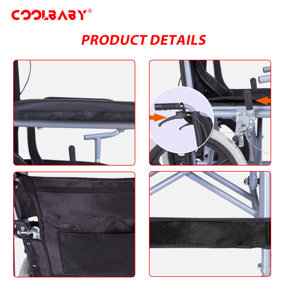 COOLBABY QBLY02: Foldable Lightweight Wheelchair for Elderly and Disabled with Handbrakes - Enhanced Mobility! - coolbabymalls