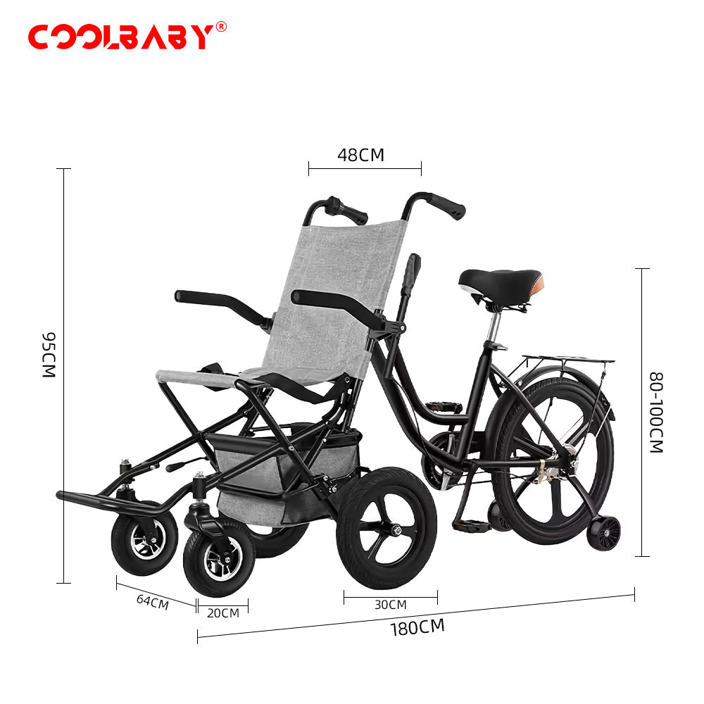 COOLBABY LYSTC01 Wheelchair One-touch Folding Easy to Carry with Tricycle Riding with Save Manpower Folding Handrail Wheelchairs Adult Tricycle Trike - coolbabymalls