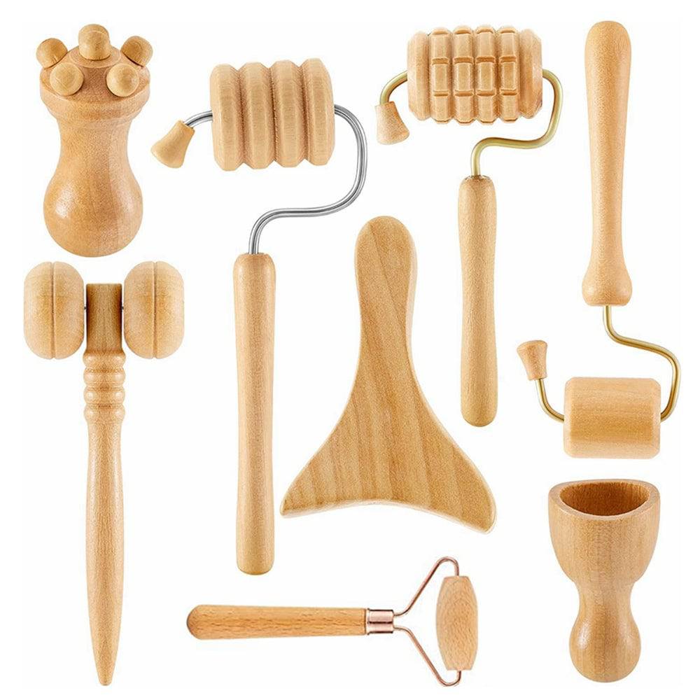 COOLBABY SSZ-AM02 Set Of 8 Wooden Facial Massage Tools V Shape Massage Roller Massager Skin Care Facial Tools Anti-Cellulite Tools Wrinkle Removal Tools - COOL BABY