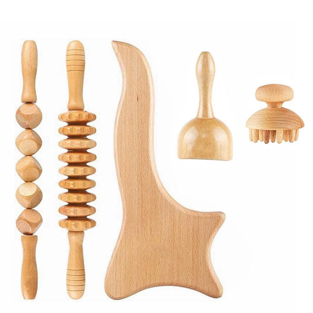 COOLBABY SSZ-AM01 Revitalize with our 5-in-1 Beech Wood Massage Tool Set - COOL BABY