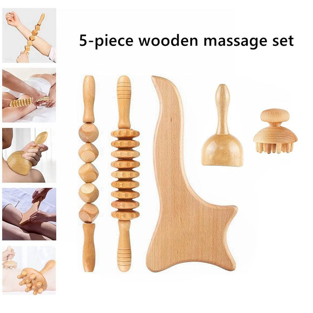 COOLBABY SSZ-AM01 Revitalize with our 5-in-1 Beech Wood Massage Tool Set - COOL BABY