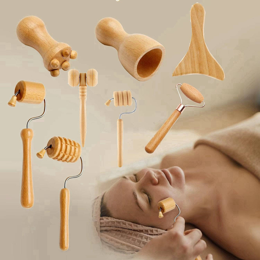 COOLBABY SSZ-AM02 Set Of 8 Wooden Facial Massage Tools V Shape Massage Roller Massager Skin Care Facial Tools Anti-Cellulite Tools Wrinkle Removal Tools - COOL BABY