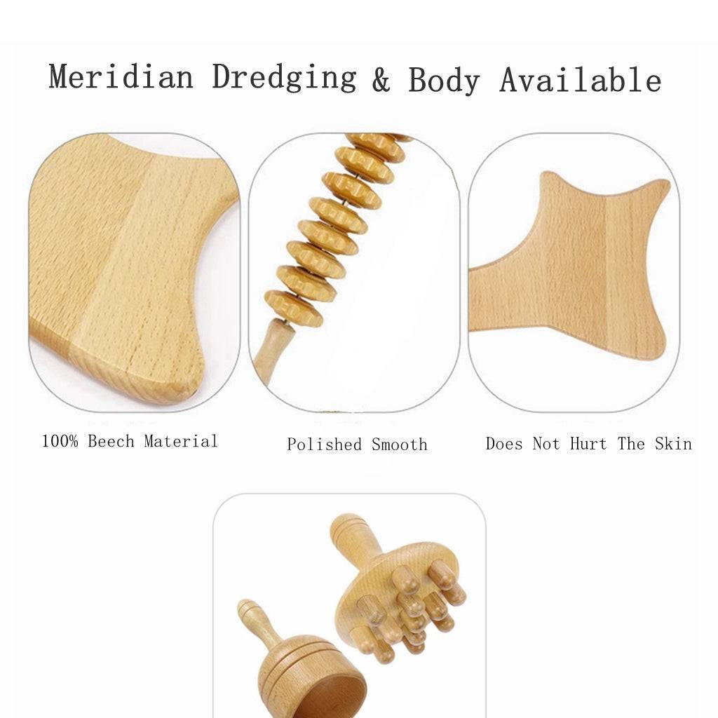 COOLBABY SSZ-AM01 Revitalize with our 5-in-1 Beech Wood Massage Tool Set - COOL BABY