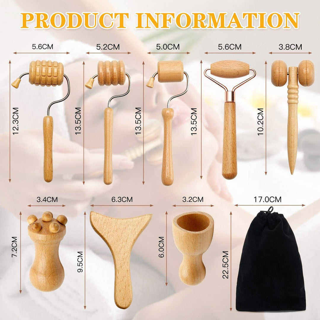 COOLBABY SSZ-AM02 Set Of 8 Wooden Facial Massage Tools V Shape Massage Roller Massager Skin Care Facial Tools Anti-Cellulite Tools Wrinkle Removal Tools - COOL BABY